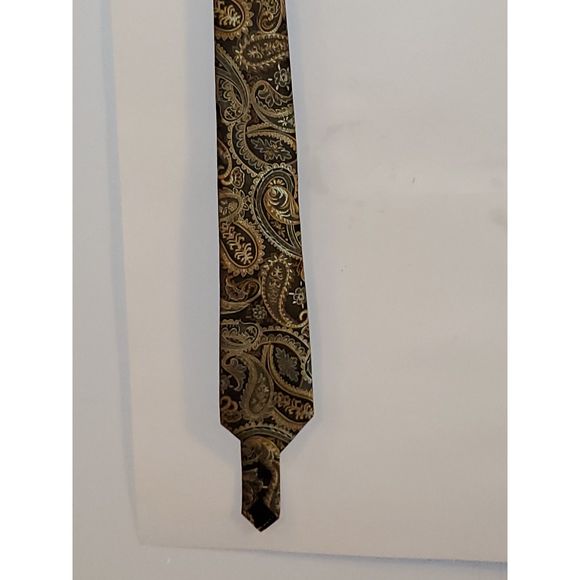 Hisdern Men's Necktie Gold Paisley Print Formalwear Handmade Silk Blend - Picture 1 of 10